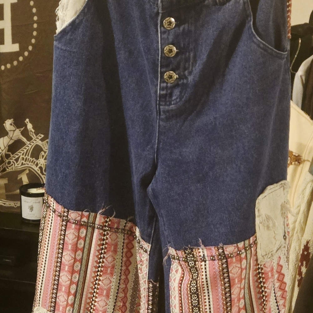 POL Blue and Pink Patchwork Flare Pants - image 5